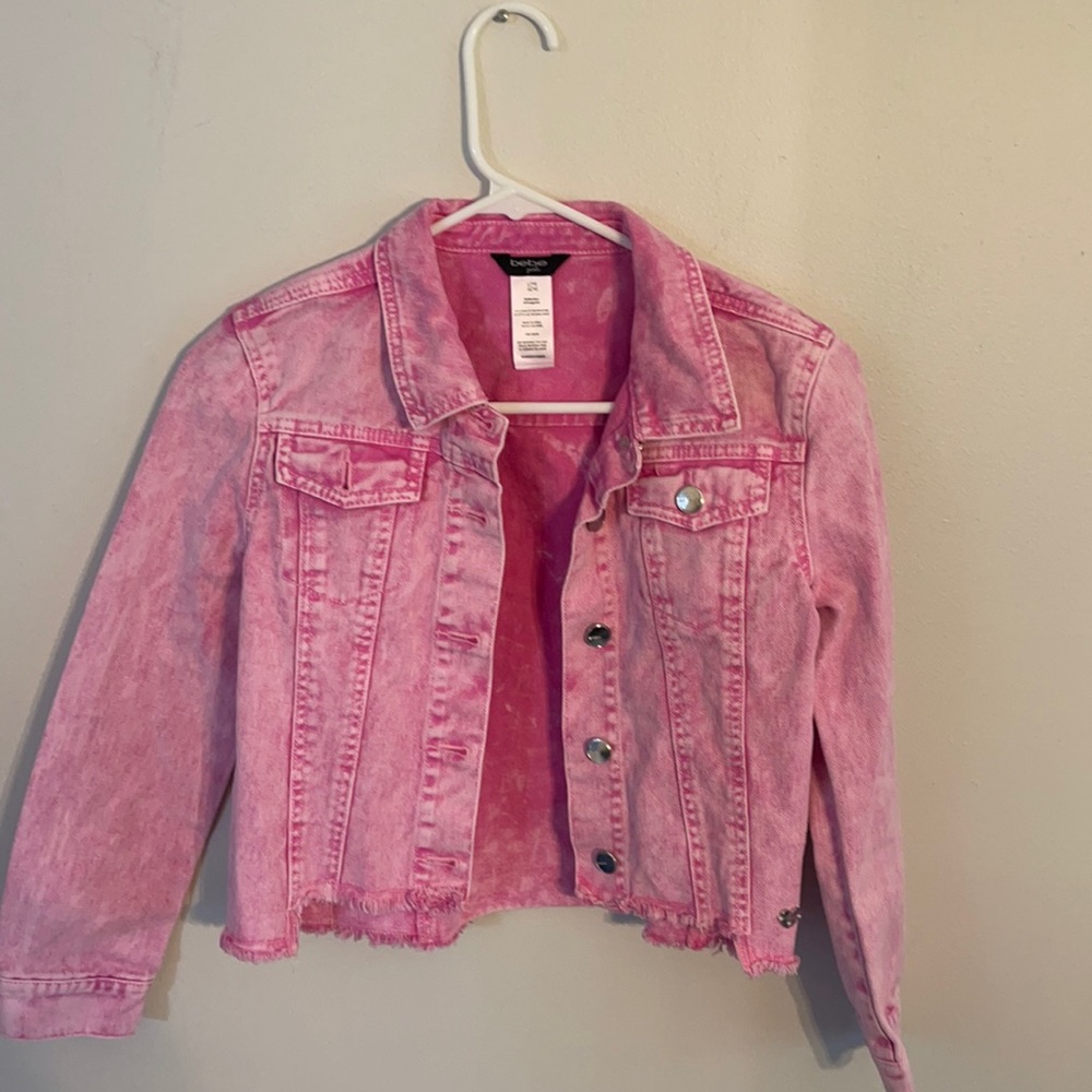 Girls Bebe kids denim jean pink jacket size 14 large